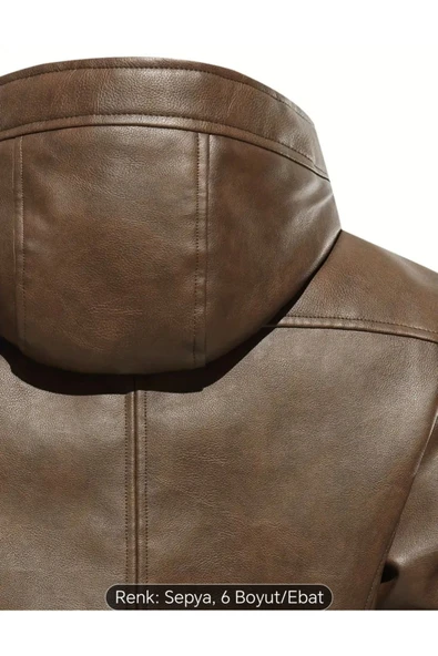 İç Kısmı Tüylü Hakiki Deri Kapüşonlu Mont - 5