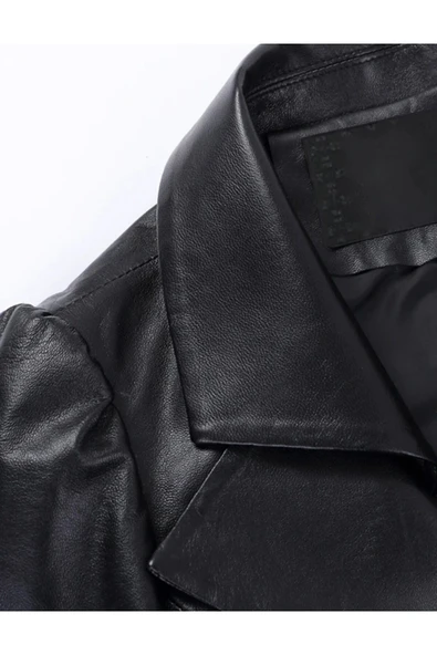 Kadın Hakiki Kuzu Derisi Uzun Ceket - 4