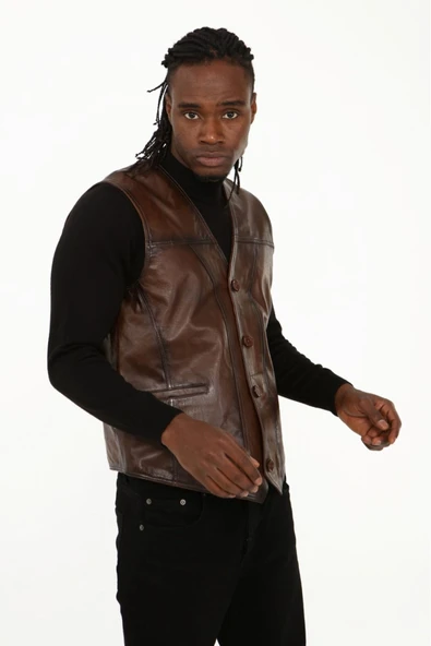 Klasik hakiki kuzu derisi yelek rahat kesim - 6