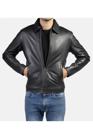 Prof Model Gömlek Yaka Hakiki Kuzu Zik Deri Spor Düz Ceket - 5