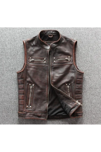 Motorcu yelek Eskitme Hakiki deri - 3