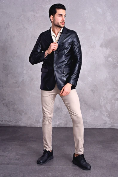 Hakiki Deri Blazer Klasik Ceket Punto Dikişli - 4