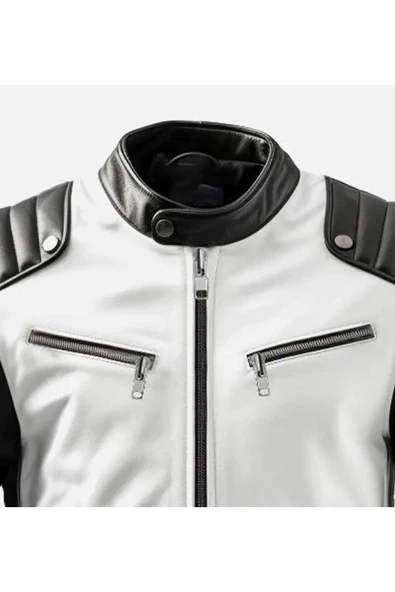 Prof Model Siyah Ve Beyaz Hakiki Koyun Derisi Entegreli Spor Mont - 2