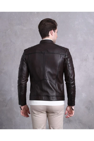 Motorcu Tarzı Mont Spor Kesim Kahve Renk - Resim 2