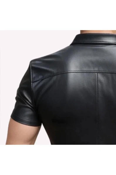 Deri gömlek erkek kısa kollu - 3