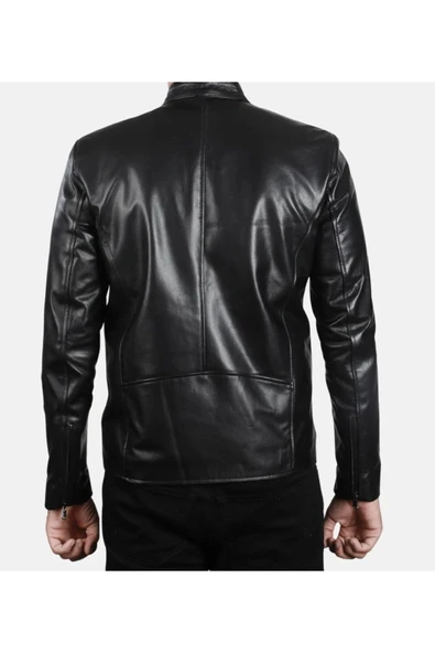 Prof Model Hakiki Kuzu Derisi Zik Çapraz Kapama Fermuarlı Spor Mont - 2