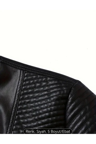 Omuzları ve Kolları Dikiş Detaylı Hakiki Kuzu Derisi Motorcu Mont - 6
