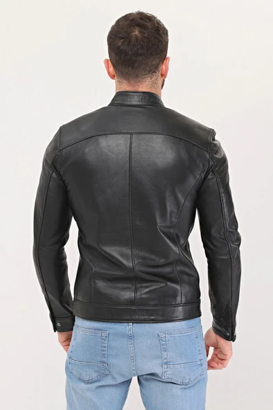 Hakiki Deri Siyah Düz Ceket - 2