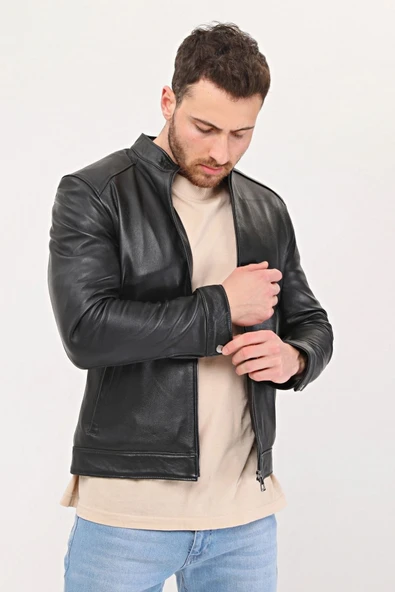 Hakiki Deri Siyah Düz Ceket - 4