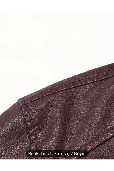 Trikolu Hakim Yaka Hakiki deri Bordo spor ceket - 3