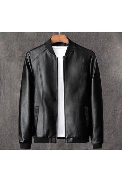 Hakiki deri beyzbol erkek ceket - 5