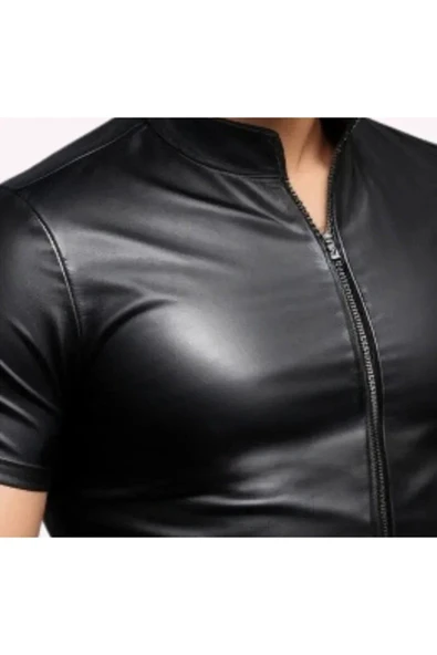 Deri gömlek erkek kısa kollu - 4