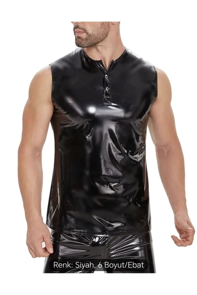 Deri Çıt Çıt Yakalı Sıfır Kol Tişört - 5