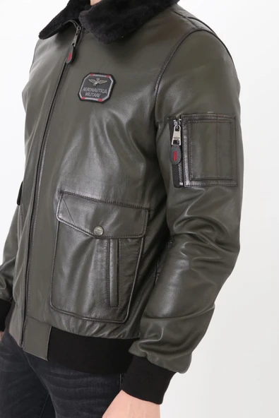Pilot mont hakiki deri erkek yeşil renk - Resim 5