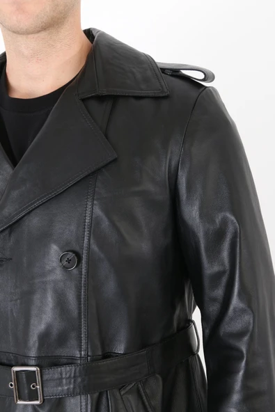 Hakiki deri erkek pardesü siyah renk - 4