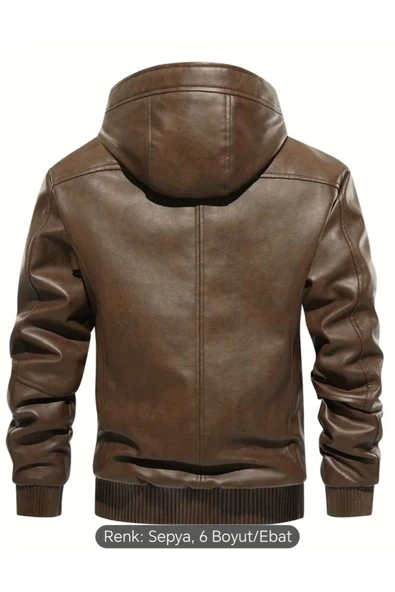 İç Kısmı Tüylü Hakiki Deri Kapüşonlu Mont - 3