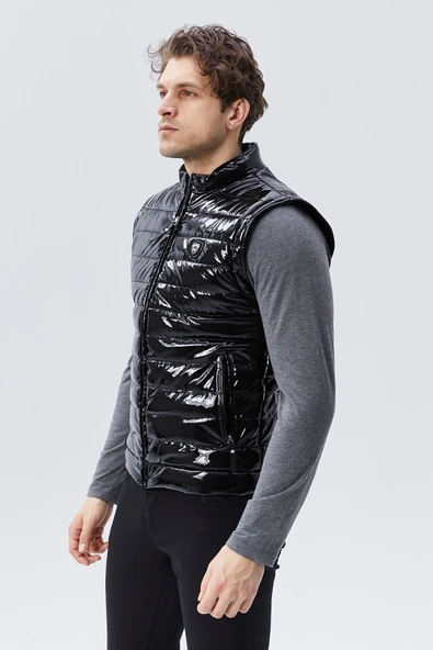 Rugan Deri Yelek Siyah Parlak Renk Erkek - 4