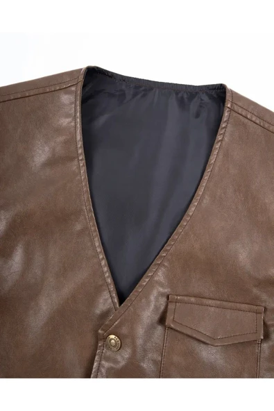 Zik Çıt Çıt Kapamalı Hakiki Deri Yelek - Resim 2