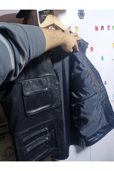 Hakiki Kuzu Derisi Avcı Yeleği siyah renk - 3