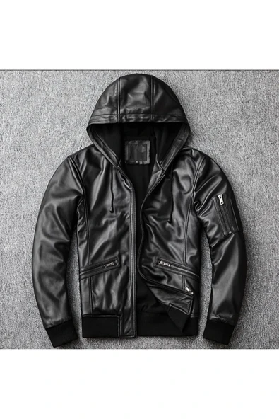 Kapüşonlu kuzu derisi mont - 2