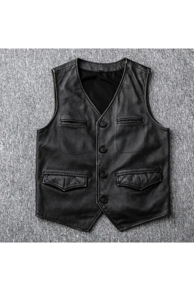 Hakiki kuzu derisi kapaklı yelek