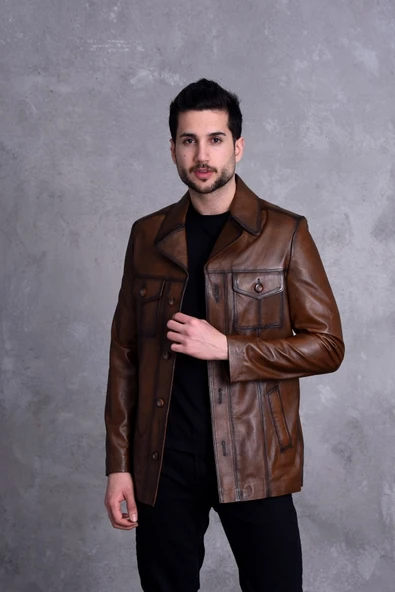 Uzun Italyan Yak Dar Kesim Hakiki Deri Ceket ürün görseli