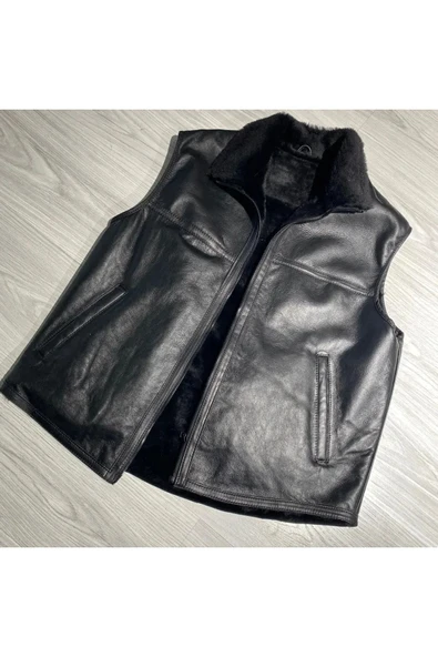 Napa yelek hakiki kürk siyah renk