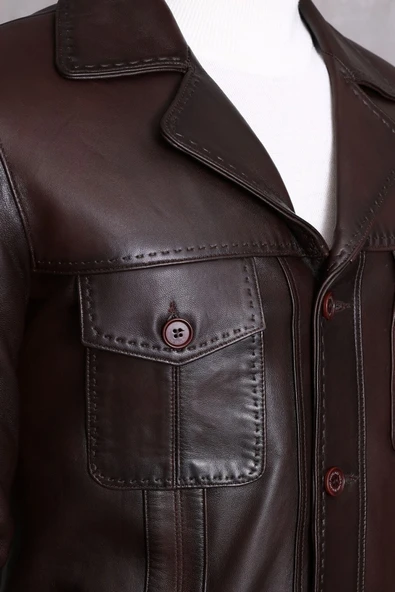 Hakiki Deri Ceket Karartmalı Koyu Kahve - 6