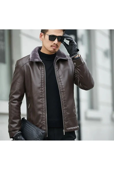 Hakiki Koyun Derisi İçi Yakası Kürk Erkek Mont - Resim 3