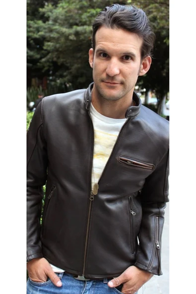 Zik Hakiki Deri Spor Ceket Koyu Kahverengi SlimFit Kesim - 3