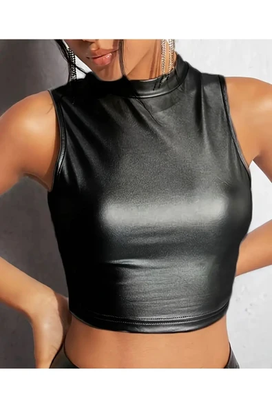 Straplez Büstiyer Pu Deri Siyah Renk - 5