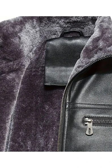 İçi Kürklü Kolları Yatay Kırmızı ve Gri Çizgili Mont - 3