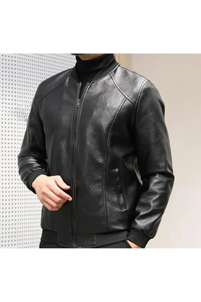 Hakiki deri beyzbol erkek ceket - 4