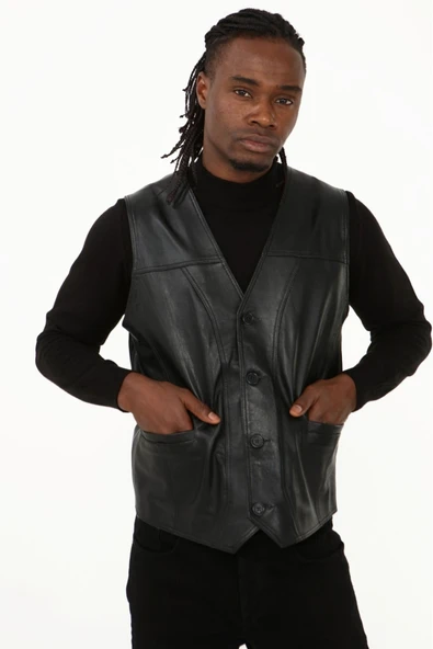 Klasik hakiki kuzu derisi yelek rahat kesim - 4