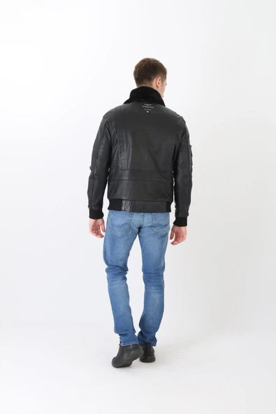 Pilot mont hakiki deri erkek siyah renk - Resim 4