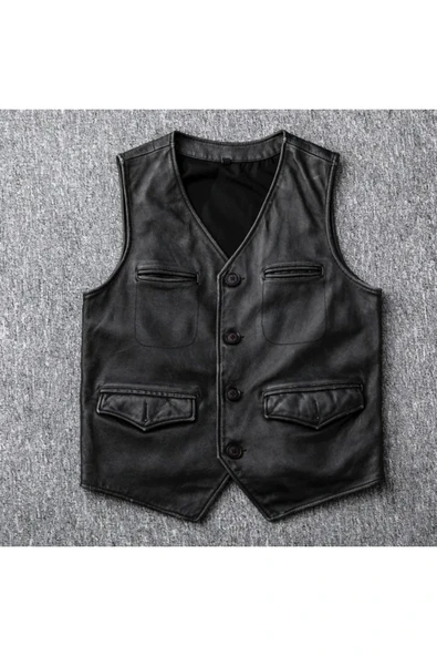 Hakiki kuzu derisi kapaklı yelek - 3