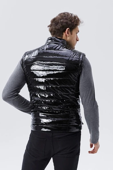 Rugan Deri Yelek Siyah Parlak Renk Erkek - 2