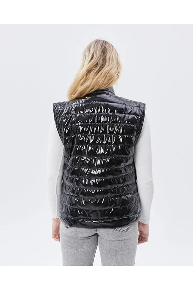 Rugan Deri Yelek Siyah Parlak Kadın - Resim 7