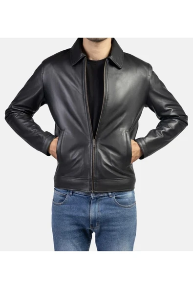 Prof Model Gömlek Yaka Hakiki Kuzu Zik Deri Spor Düz Ceket - 2