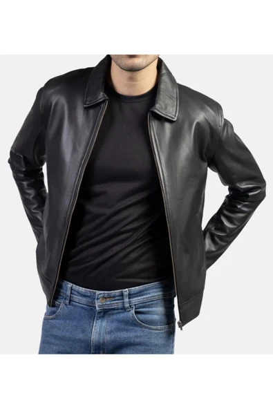 Prof Model Gömlek Yaka Hakiki Kuzu Zik Deri Spor Düz Ceket - 4