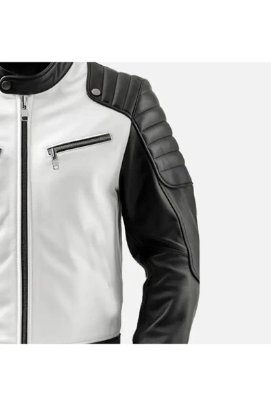 Prof Model Siyah Ve Beyaz Hakiki Koyun Derisi Entegreli Spor Mont - 4