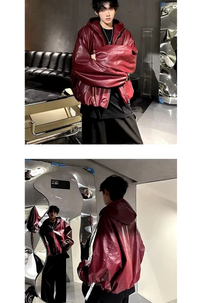 Ultra ovarsize hakiki deri unisex hip hop mont - 5