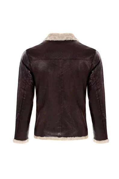 Tüylü Hakiki deri hırka tarzı ceket dar kesim erkek - 3