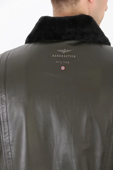 Pilot mont hakiki deri erkek yeşil renk - Resim 3