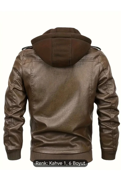 Kapüşonlu hakiki deri apolet ve fermuar detaylı mont - 2