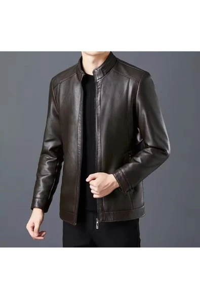 Tüylü Hakiki Deri Ceket Erkek Dar Kesim - 2