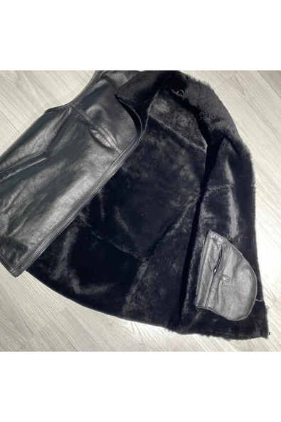 Napa yelek hakiki kürk siyah renk - 2