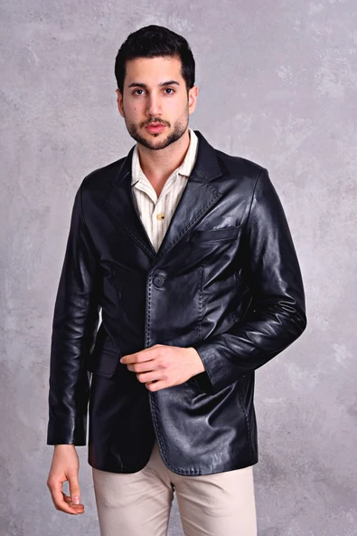 Hakiki Deri Blazer Klasik Ceket Punto Dikişli - 3