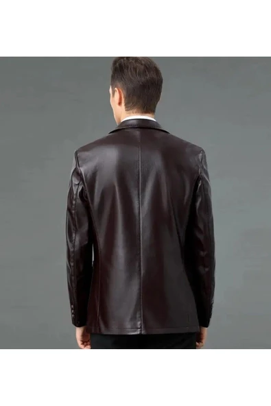 Hakiki deri ince kesit blazer klasik ceket - 2