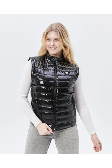 Rugan Deri Yelek Siyah Parlak Kadın - Resim 2